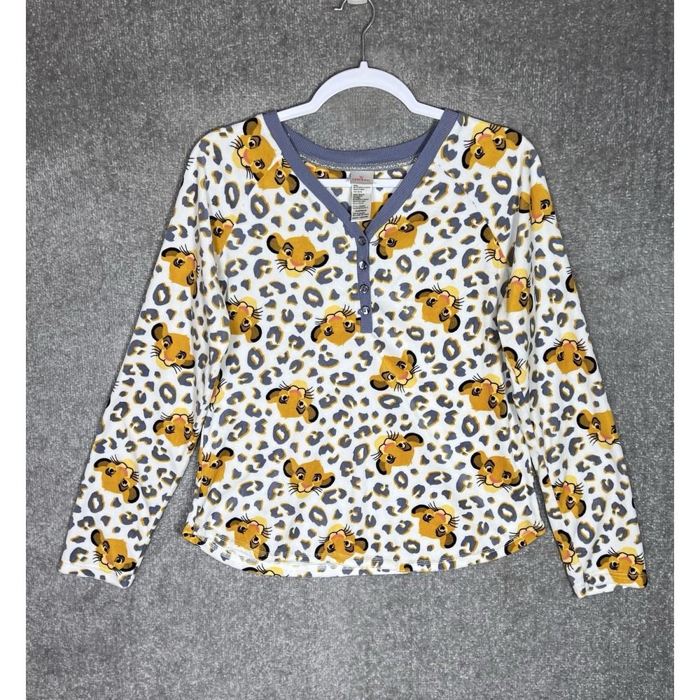 Disney Lion King Pajama Top Womens Size Small White‎ Brown Simba Fleece Henley
